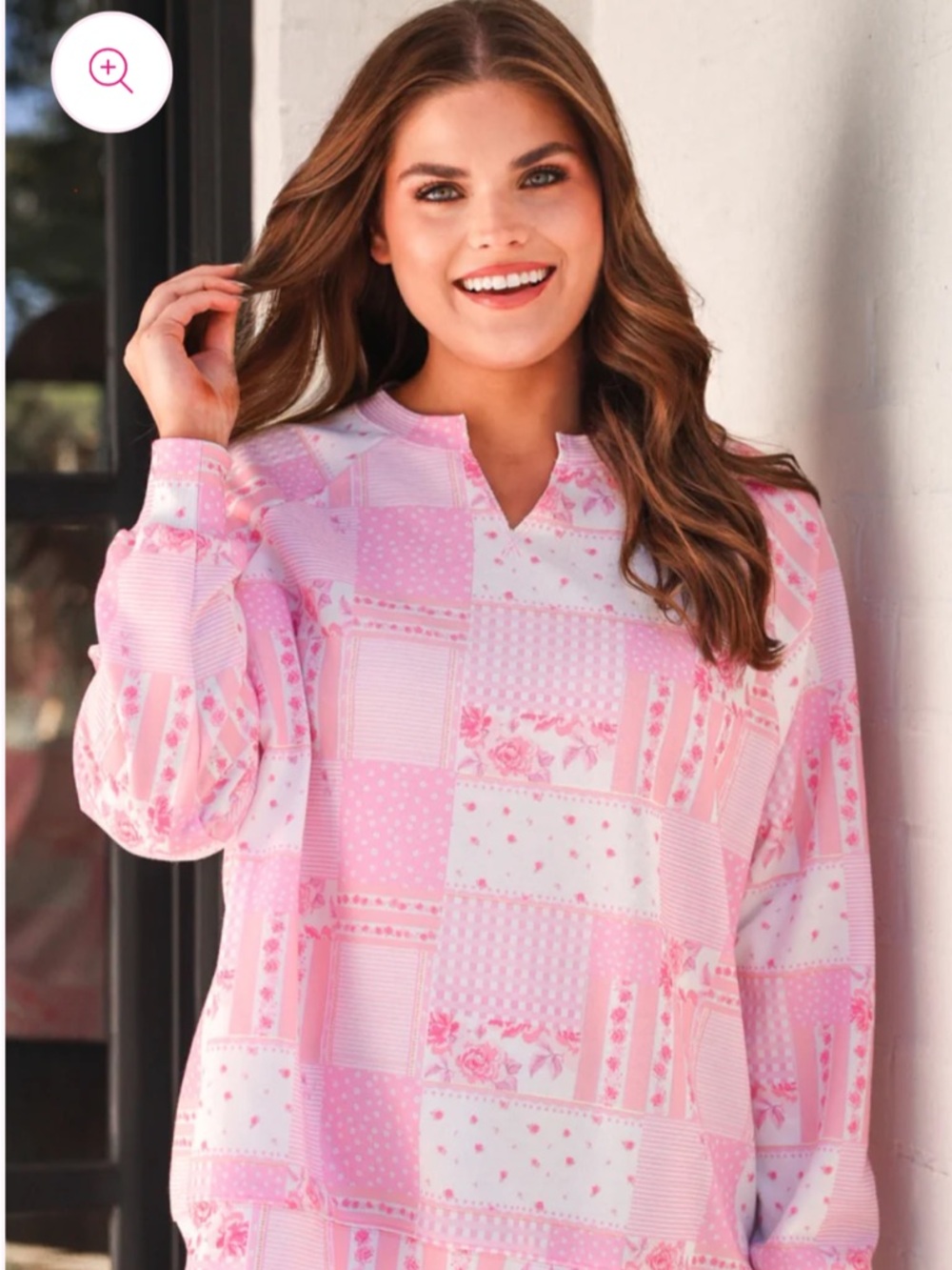 Women’s Pink Patchwork Print Pullover Sweatshirt